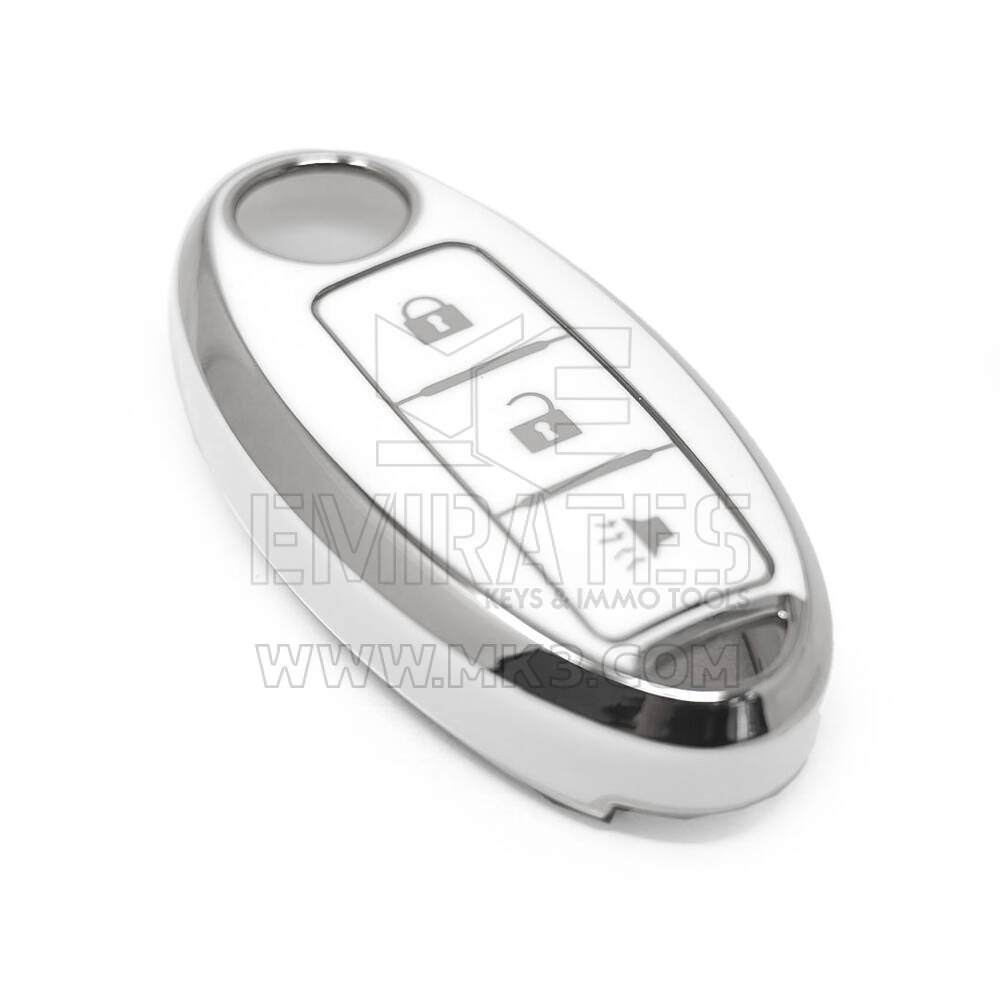 New Aftermarket Nano High Quality Cover For Nissan Remote Key 3 Button White Color Silver Frame NS-A11Y3A | Emirates Keys