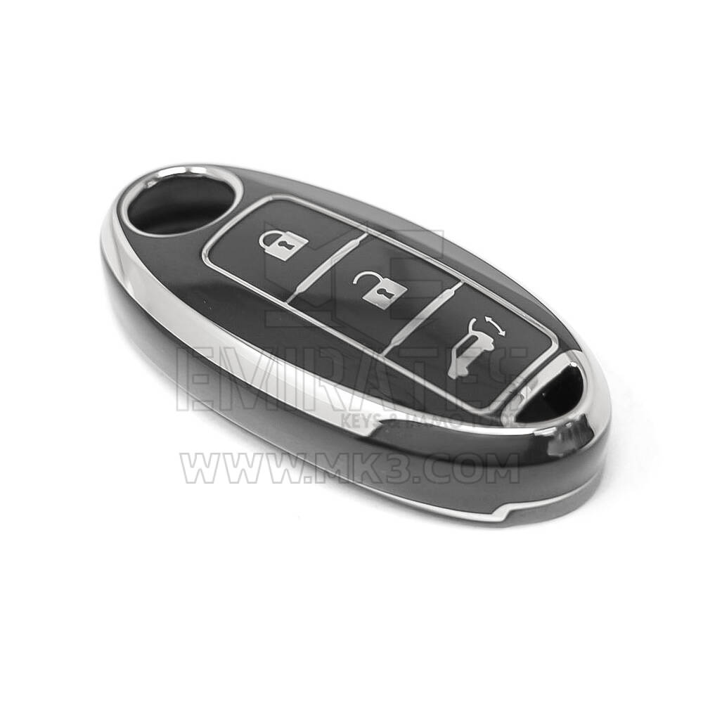 New Aftermarket Nano High Quality Cover For Nissan Remote Key 3 Button Black Color Silver Frame NS-A11Y3B | Emirates Keys