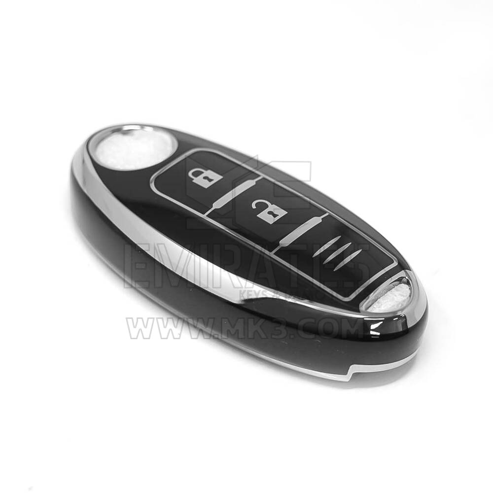 New Aftermarket Nano High Quality Cover For Nissan Remote Key 2 Button Black Color Silver Frame NS-A11Y3C | Emirates Keys
