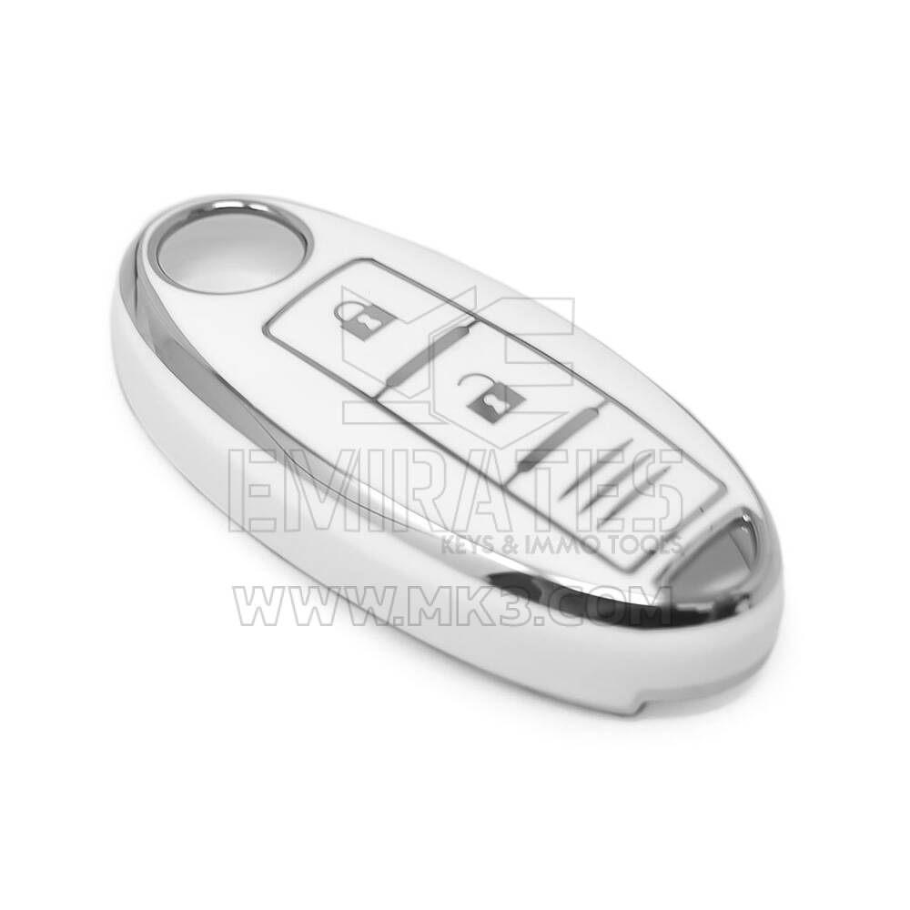 New Aftermarket Nano High Quality Cover For Nissan Remote Key 2 Button White Color Silver Frame NS-A11Y3C | Emirates Keys