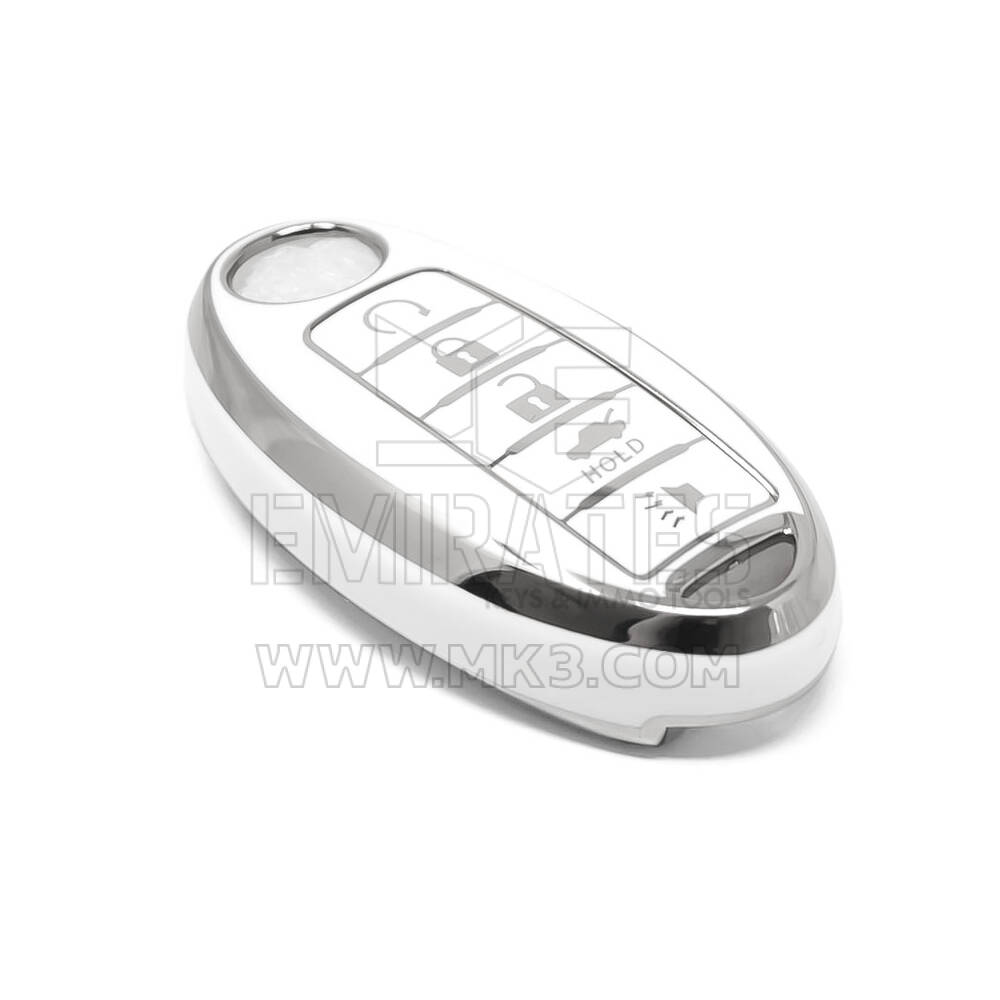 New Aftermarket Nano High Quality Cover For Nissan Remote Key 5 Button White Color Silver Frame NS-A11Y5 | Emirates Keys