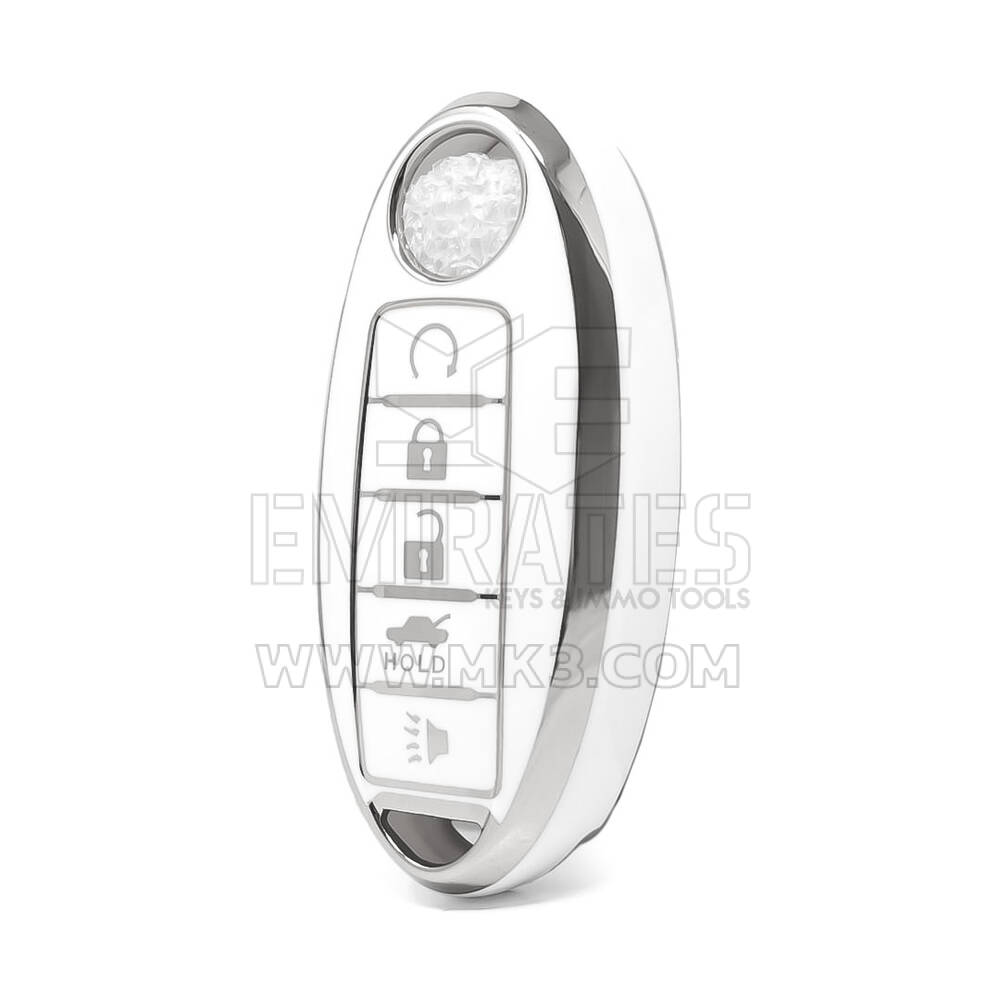 Nano High Quality Cover For Nissan Remote Key 5 Button White Color Silver Frame NS-A11Y5