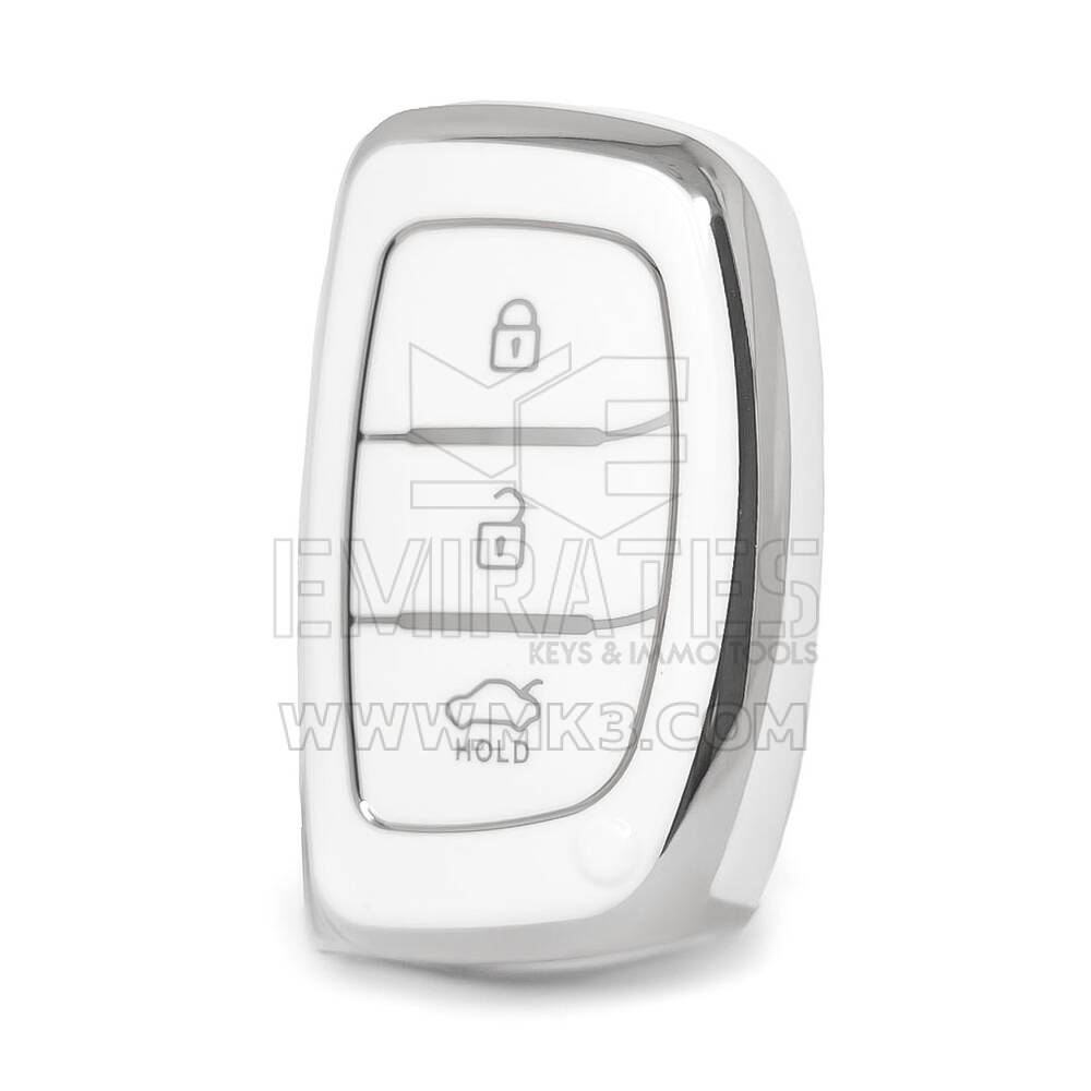 Funda nano de alta calidad para mando a distancia Hyundai de 3 botones, color blanco, marco plateado HY-A11Y3A
