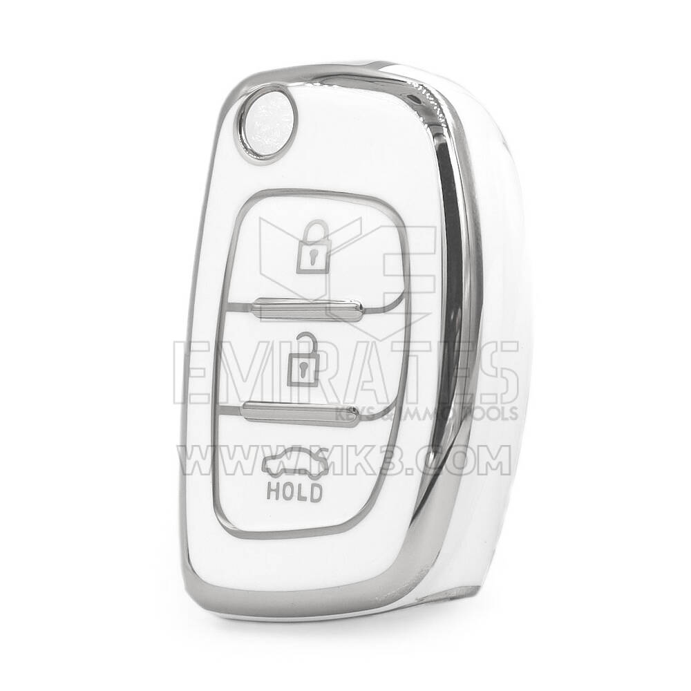 Coque Nano haute qualité pour clé télécommande Hyundai 3 boutons, couleur blanche, cadre argenté HY-B11Y3A
