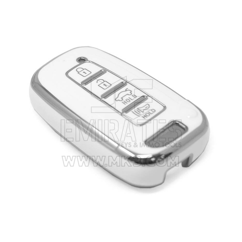 Новый высококачественный чехол Aftermarket Nano для дистанционного ключа Hyundai с 4 кнопками, белый цвет, серебристая рамка HY-G11Y4 | Emirates Keys