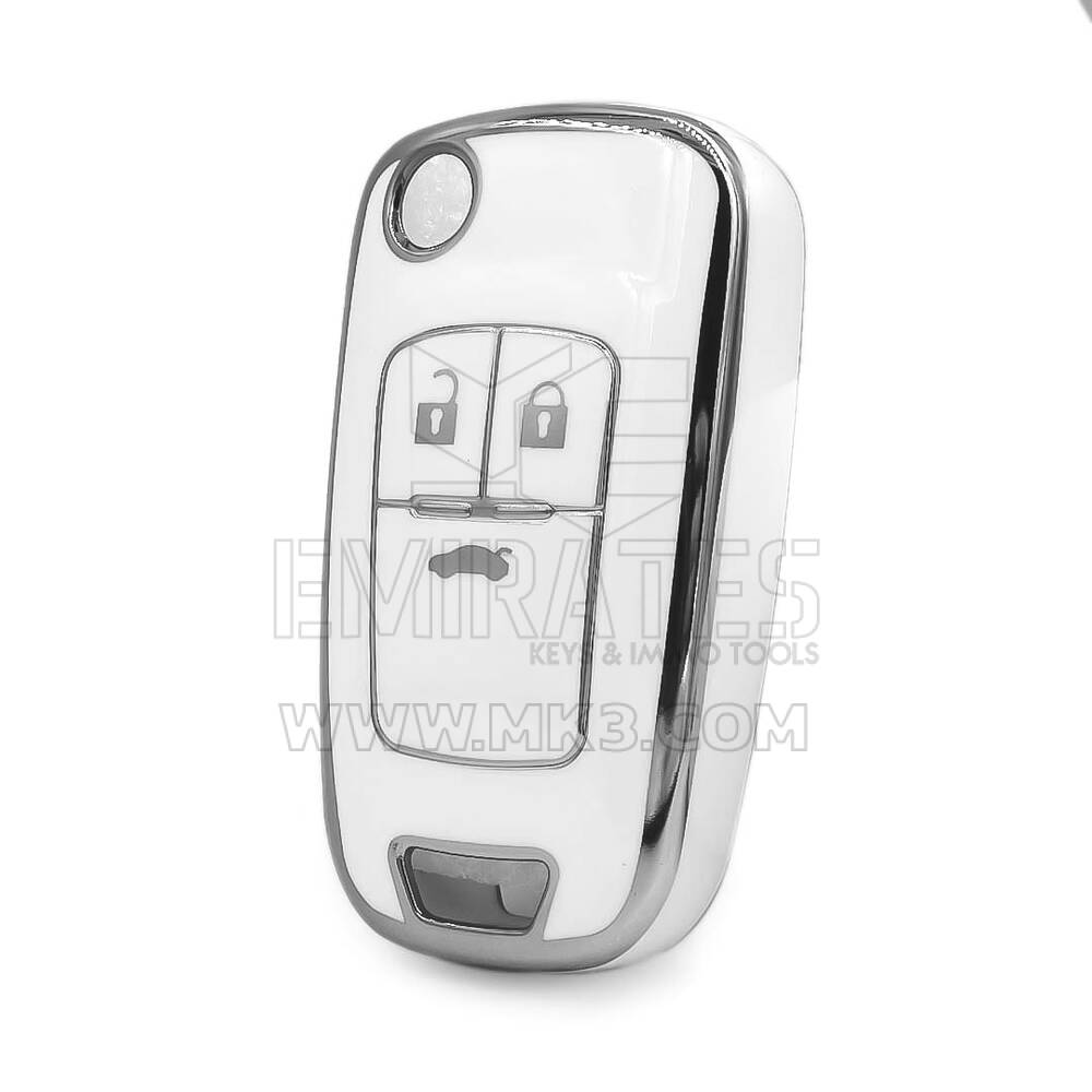 Nano High Quality Cover For Chevrolet Remote Key 3 Button White Color Silver Frame CRL-A11Y3