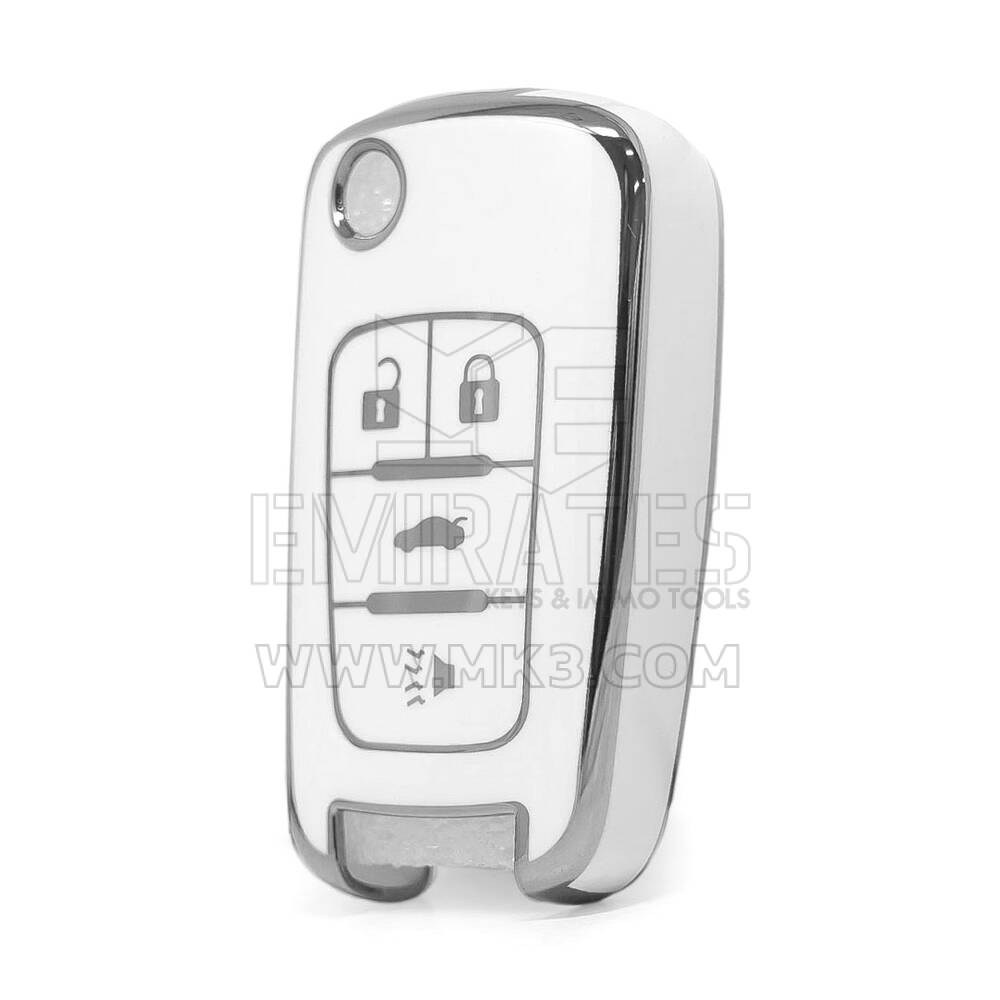 Nano High Quality Cover For Chevrolet Remote Key 4 Button White Color Silver Frame CRL-A11Y4