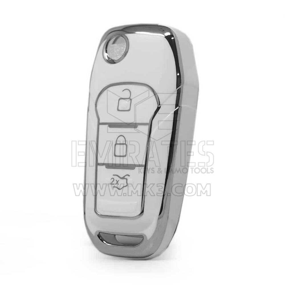 Nano High Quality Cover For Ford Remote Key 3 Button White Color Silver Frame Ford-F11Y