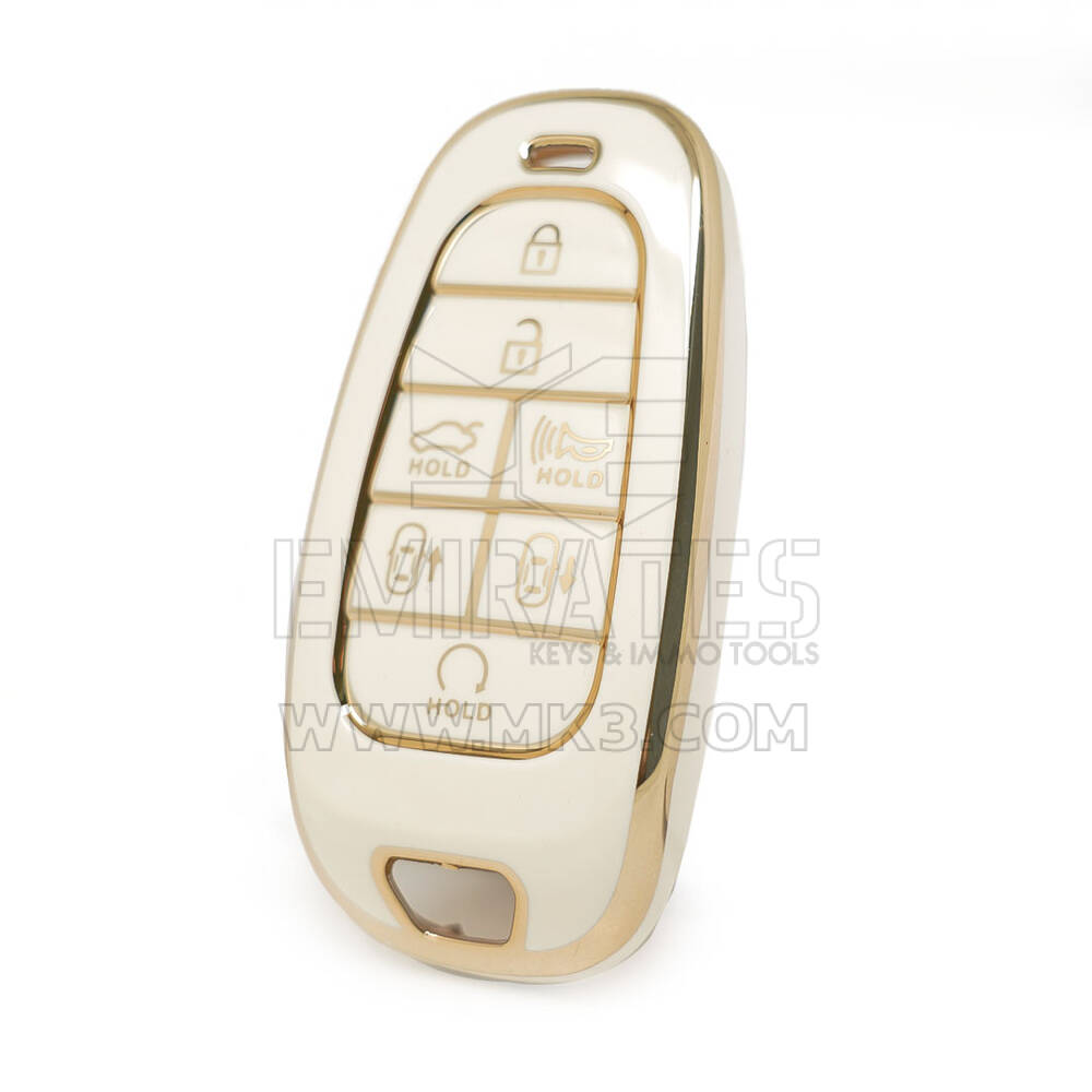 Nano High Quality Cover For Hyundai Remote Key 6+1 Auto Start Buttons White Color