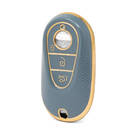 Nano High Quality Gold Leather Cover For Mercedes Benz Remote Key 3 Buttons Gray Color Benz-C13J