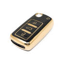 Housse en cuir doré de haute qualité pour clé télécommande Volkswagen, 3 boutons, couleur noire, nouveau marché secondaire, VW-A13J | Clés des Émirats -| thumbnail