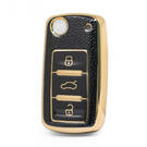 Nano – housse en cuir doré de haute qualité, pour clé télécommande Volkswagen, 3 boutons, couleur noire, VW-A13J