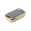 Housse en cuir doré de haute qualité pour clé télécommande Volkswagen, 3 boutons, couleur grise, VW-B13J | Clés des Émirats -| thumbnail