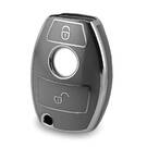 غطاء نانو عالي الجودة لمفتاح ريموت مرسيدس ثنائي الزر لون رمادي غامق إطار فضي Benz-A11Y2