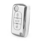 Nano High Quality Cover For Peugeot Remote Key 3 Button White Color Silver Frame PG-D11Y3
