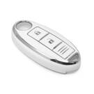 New Aftermarket Nano High Quality Cover For Nissan Remote Key 2 Button White Color Silver Frame NS-A11Y3C | Emirates Keys -| thumbnail