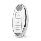 Nano High Quality Cover For Nissan Remote Key 2 Button White Color Silver Frame NS-A11Y3C