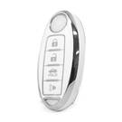 Nano High Quality Cover For Nissan Remote Key 4 Button White Color Silver Frame NS-A11Y4A