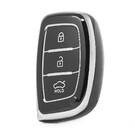 Funda nano de alta calidad para mando a distancia Hyundai de 3 botones, color negro, marco plateado HY-A11Y3A