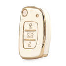 Cubierta Nano de alta calidad para Hyundai tipo B, llave remota abatible, 3 botones, Color blanco sedán