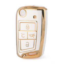 Nano couvercle de haute qualité pour clé télécommande Volkswagen, 4 boutons, couleur blanche, VW-B11J4