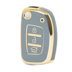 Funda Nano de alta calidad para llave remota Hyundai Flip, 3 botones, Color gris, HY-F11J3A