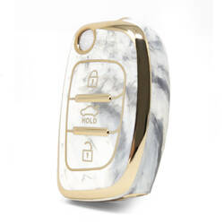 Nano cubierta de mármol de alta calidad para llave remota Hyundai Flip, 3 botones, Color blanco, HY-B12J3B