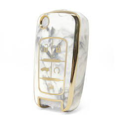 Capa de mármore nano de alta qualidade para chave remota Chevrolet Flip 5 botões cor branca CRL-A12J5