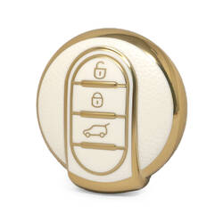 Nano High Quality Gold Leather Cover For Mini Cooper Remote Key 3 Buttons White Color BMW-C13J4