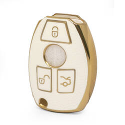 Nano High Quality Gold Leather Cover For Mercedes Benz Remote Key 3 Buttons White Color Benz-A13J
