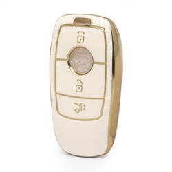 Nano High Quality Gold Leather Cover For Mercedes Benz Remote Key 3 Buttons White Color Benz-B13J