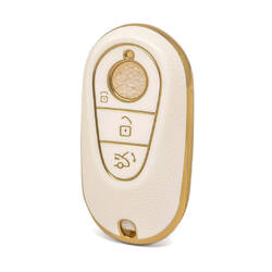 Nano High Quality Gold Leather Cover For Mercedes Benz Remote Key 3 Buttons White Color Benz-C13J