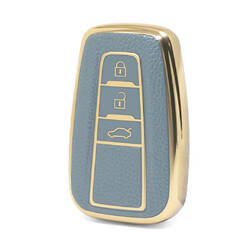 Nano Funda de cuero dorado de alta calidad para llave remota de Toyota, 3 botones, Color gris, TYT-B13J3B