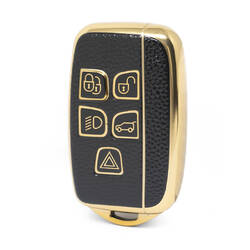 Nano High Quality Gold Leather Cover For Land Rover Remote Key 5 Buttons Black Color LR-A13J