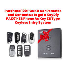Purchase 100 PCs KD Car Remotes and Contact us to get a KeyDiy PAK01-ZB Phone As Key ZB Type Keyless Entry System