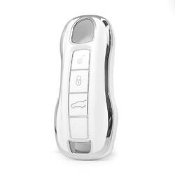 Nano High Quality Cover For Porsche Remote Key 3 Button White Color Silver Frame PSC-B11Y