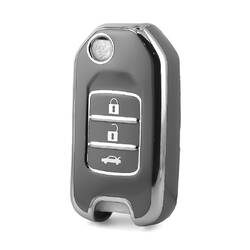 Nano High Quality Cover For Honda Remote Key 3 Button Dark Gray Color Silver Frame HD-B11Y3