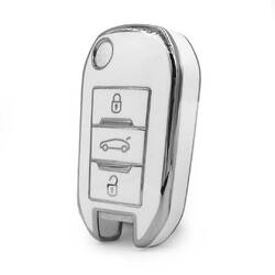 Nano High Quality Cover For Peugeot Remote Key 3 Button White Color Silver Frame PG-C11Y