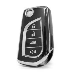 Nano High Quality Cover For Toyota Remote Key 4 Button Black Color Silver Frame TYT-C11Y4
