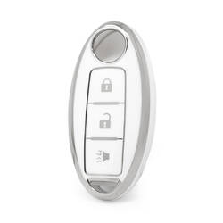Nano High Quality Cover For Nissan Remote Key 3 Button White Color Silver Frame NS-A11Y3A