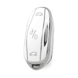 Nano High Quality Cover For Tesla Remote Key 4 Button White Color Silver Frame TSL-C11Y