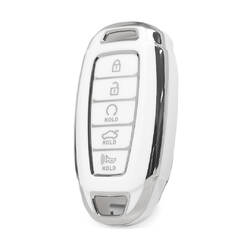 Nano High Quality Cover For Hyundai Remote Key 5 Button White Color Silver Frame HY-D11Y5