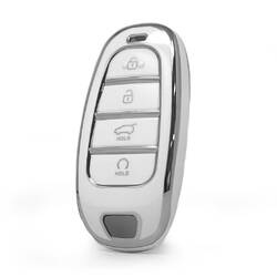 Nano High Quality Cover For Hyundai Remote Key 4 Button White Color Silver Frame HY-H11Y4B