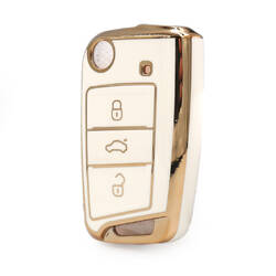 Nano High Quality Cover For Volkswagen Touran Flip Remote Key 3 Buttons White Color