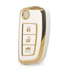 Nano High Quality Cover For Nissan Flip Remote Key 3 Buttons White Color