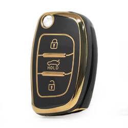 Cubierta Nano de alta calidad para Hyundai Sonata Flip Remote Key 3 botones Color negro