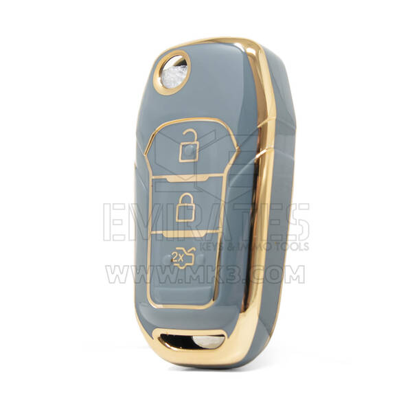 Capa Nano de alta qualidade para Ford Fusion Flip Remote Key 3 botões cor cinza Ford-F11J