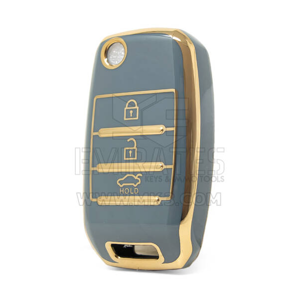 Нано-чехол высокого качества для Kia Flip Remote Key 3 кнопки серого цвета KIA-B11J3