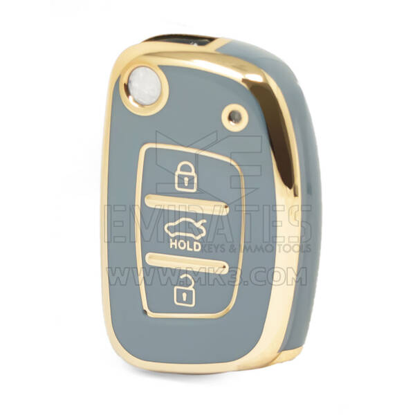 Funda Nano de alta calidad para llave remota Hyundai Flip, 3 botones, Color gris, HY-F11J3B