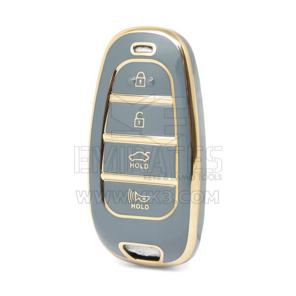 Funda Nano de alta calidad para llave remota Hyundai Sonata, 3 + 1 botones, Color gris, HY-H11J4A